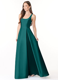 Azazie Neve Bridesmaid Dresses Peacock Ball-Gown with Pockets Stretch Satin Dress image3