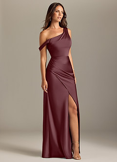 Azazie Madelyn Brautjungfernkleider Wandelbar Meerjungfrau-Linie Schulterfrei Stretch-Satin Kleid Sangria image4