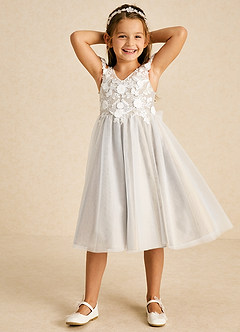 Azazie Sunnie Flower Girl Dresses Champagne A-Line Lace Tulle Dress image4