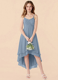 Azazie Mariam Junior Dusty Blue A-Line Pleated Chiffon Dress image4