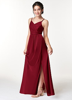 Azazie Luxy Junior Burgundy Pleated Mesh Dress image4