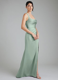 Azazie Sierra Bridesmaid Dresses Agave A-Line Corset Stretch Satin Dress image3