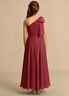 Azazie Guppy Girls Formal Flower Girl Dresses Pomegranate A-Line One Shoulder Chiffon Dress image2