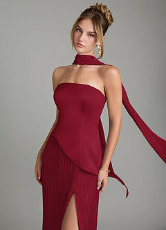 Azazie Tierney Bridesmaid Dresses Burgundy A-Line Strapless Chiffon Convertible Dress image7