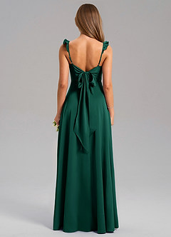 Azazie Everett Bridesmaid Dresses Emerald A-Line Stretch Satin Dress image2