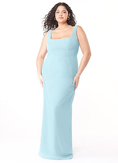 Azazie Flori Bridesmaid Dresses Cloud Blue Sheath Square Neckline Chiffon Dress image9