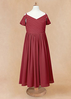Azazie Chelle Flower Girl Dresses Pomegranate A-Line Pleated Chiffon Dress image7
