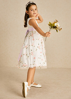Azazie Pollie Flower Girl Dresses Blushing Pink Blushing Pink A-Line Bow Tulle Dress image2