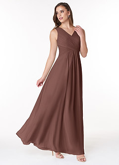 Azazie Flora Bridesmaid Dresses Espresso A-Line Pleated Chiffon Dress image4