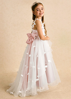 Azazie Darlina Robe Demoiselle D'honneur Fillette Robe Princesse en Tulle Dentelle Ivoire Rose Rougissant image1