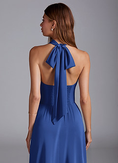 Azazie Myra Robes de demoiselle d'honneur Robe Trapèze en Satin extensible Fente Latérale Bleu Roi image2