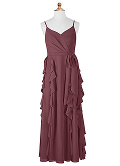 Azazie Peyton Junior Sangria A-Line V-Neck Cascading Ruffles Chiffon Dress image6