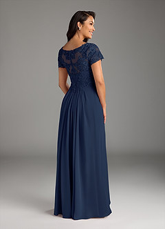 Azazie Dunja Mother of the Bride Dresses Dark Navy A-Line V-Neck Lace Chiffon Dress image9