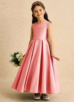 Azazie Mapel Blumenmädchenkleider Ballkleid Plissee Matte Satin Kleid Koralle image2