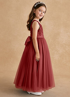 Azazie Cinna Flower Girl Dresses Rust A-Line Lace Tulle Dress image4