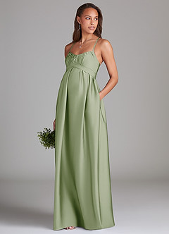 Azazie Llana Maternity Bridesmaid Dresses A-Line Stretch Satin Floor-Length Dress with Pockets image3