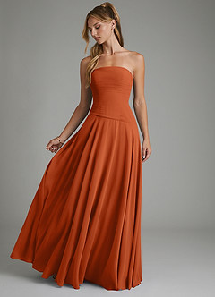Azazie Layla Vestidos de damas de honor Vestido Naranja Quemada de Gasa de Línea A con Palabra de honor image1