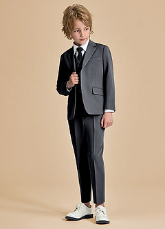 front Oliver Boys Charcoal 5-Piece Suit With Pre-tie