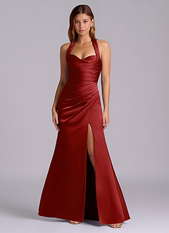 Azazie Destiny Bridesmaid Dresses Pomegranate Mermaid Sweetheart Neckline Stretch Satin Dress image4