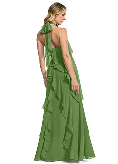 Azazie Velma Bridesmaid Dresses Basil A-Line Side Slit Chiffon Dress image2