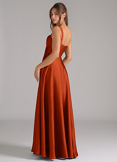 Azazie Shaude Brautjungfernkleider A-Linie Plissee Stretch-Satin Kleid Paprika image7