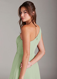 Azazie Brooke Brautjungfernkleider A-Linie One-Shoulder Chiffon Kleid Staubiger Salbeigrün image6