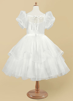 Azazie Bubbles Flower Girl Dresses Diamond White Ball-Gown with Sleeves Organza Dress image5