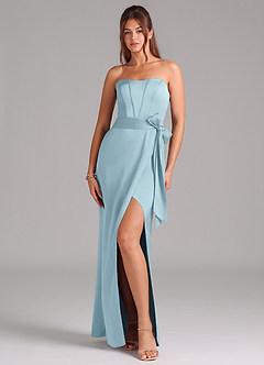 Azazie Jamie Bridesmaid Dresses Moody Blue A-Line Strapless Stretch Satin Convertible Dress image1