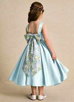Azazie Doodlebug Flower Girl Dresses Sea Glass A-Line Bow Matte Satin Dress image3