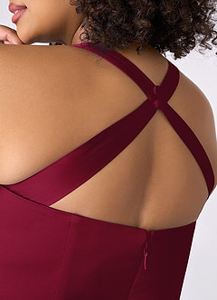 Barbie ♥ Azazie Robes de demoiselle d'honneur Robe Sirène en Satin extensible Plissée Bourgogne image8