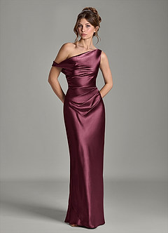 Azazie Emerson Bridesmaid Dresses Cabernet Mermaid Off the Shoulder Metallic Satin Dress image3