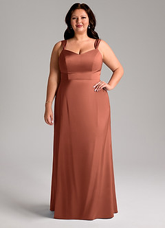 Azazie Denice Bridesmaid Dresses Clay Sheath Pleated Stretch Satin Dress image8