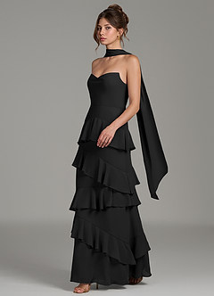 Azazie Imani Bridesmaid Dresses Black A-Line Ruched Chiffon Dress image3