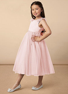 Azazie Dolly Flower Girl Dresses Blushing Pink A-Line Bow Tulle Dress image2