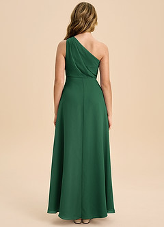 Azazie Phaedra Junior Abito A-Line in Chiffon Plissettato Verde Scuro image2