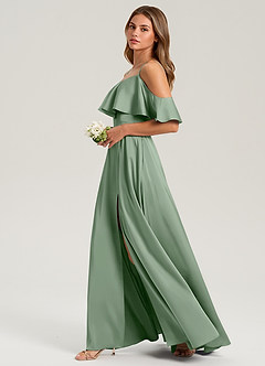 Azazie Jean Vestidos de damas de honor Vestido de Matcha de Satén Elástico de Corte en A con Vestidos sin tirantes image5