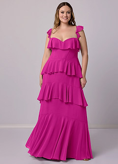 Barbie ♥ Azazie Robes de demoiselle d'honneur Robe Trapèze en Mousseline de soie Encolure en Forme de Cœur Fuchsia image8