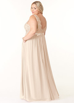 Azazie Elly Bridesmaid Dresses White Alabaster A-Line Lace Scoop Neck Chiffon Dress image10