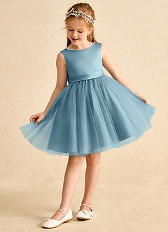 Azazie Jani Flower Girl Dresses Moody Blue A-Line Bow Tulle Dress image5