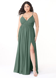 Azazie Aaida Abiti da Damigella Abito A-Line in Chiffon Corsetto Muschio Marino image7