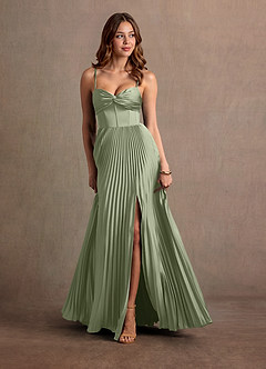 dusty sage green prom dress Wedtrend Women Sage Prom Dress A-Line Spaghetti Straps Corset Appliqued Formal  Dress with Detachable Sleeves – WEDTREND main image 1