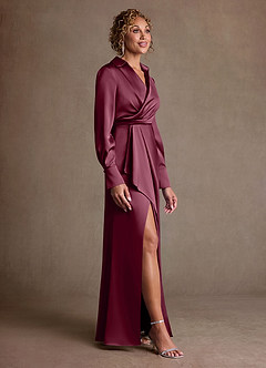 Azazie Jacinta 신부의 어머니 드레스 쉬스 주름진 스트레치 새틴 플로어 길이 드레스 image4