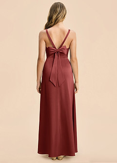 Azazie Astyn Junior Terracotta Sheath Pleated Stretch Satin Dress image2