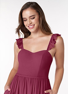 Azazie Metz Bridesmaid Dresses Mulberry A-Line Sweetheart Ruched Chiffon Dress image5