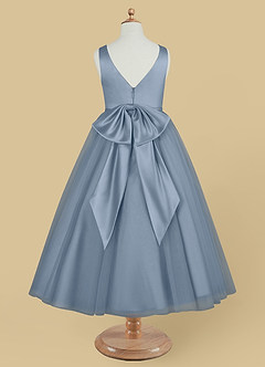 Azazie Marybell Flower Girl Dresses Dusty Blue A-Line Bow Tulle Dress image6