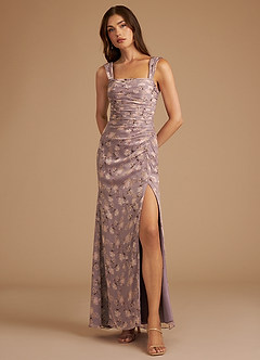 Azazie Jesaphine Bridesmaid Dresses Lilac Bloom Floral Sheath Pleated Bloom Dress image1
