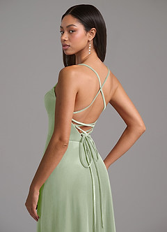 Azazie Mei Bridesmaid Dresses Dusty Sage A-Line Corset Velvet Dress image2