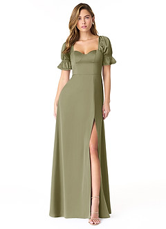 Azazie Harlie Final Sale Dusty Blue A-Line Sweetheart Neckline Stretch Satin Dress image1