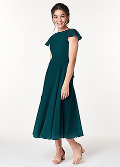 Azazie Payton Junior Pine A-Line Bow Chiffon Dress image4