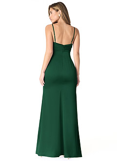 Azazie Linia Bridesmaid Dresses Dark Green Mermaid Pleated Stretch Satin Dress image2